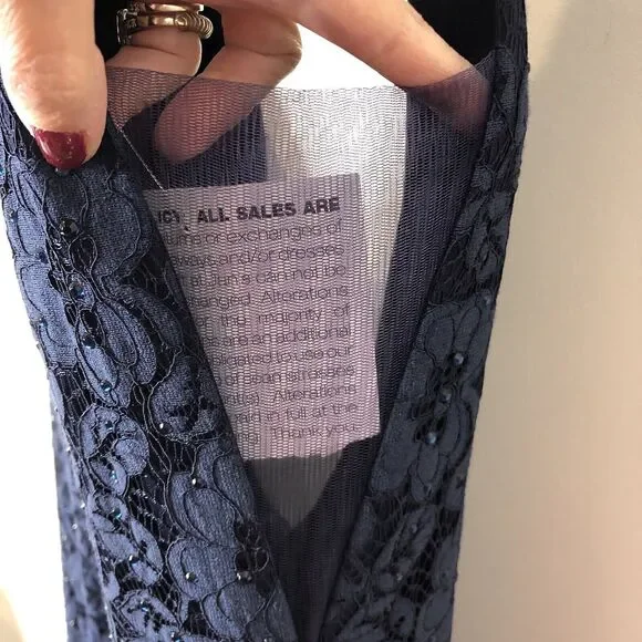 Abby Paris NWT Navy Stretch Lace Sparkle Lucci Sleeveless Formal Prom Gown 14 - Picture 6 of 16